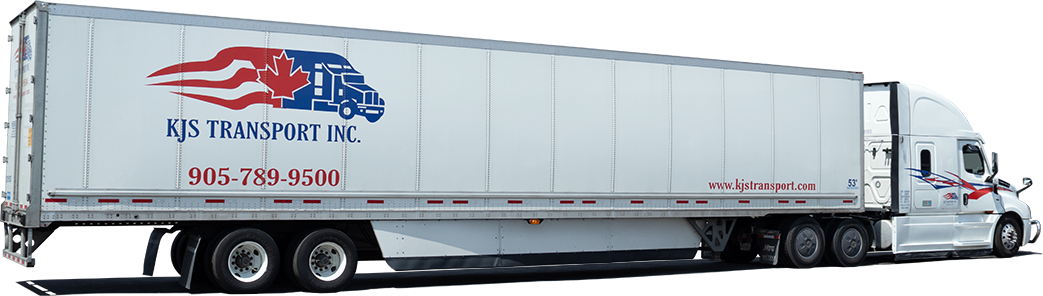 A customs-bonded KJS Transport trailer ready for a cross-border run